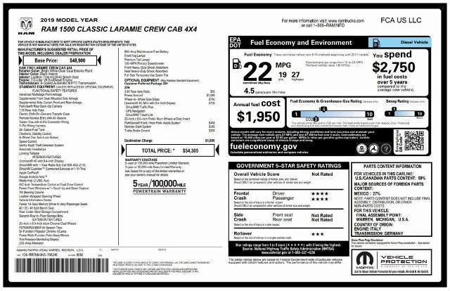 2019 RAM 1500 Classic Laramie 4x4 Crew Cab 5'7" Box